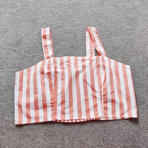 Kensie Jeans Womens Striped Crop Tank Top in Orange and White
